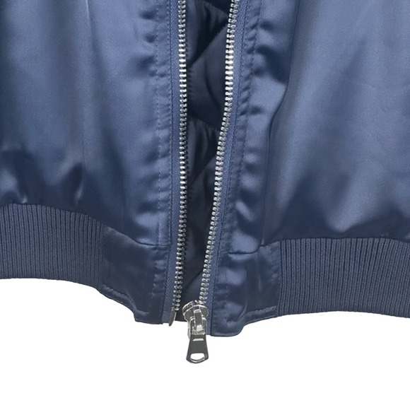 Zoe Karssen Navy Long Satin Bomber Jacket Big in Japan Size XS NWT $325 - Picture 11 of 14